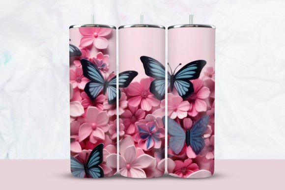 3D Butterfly Floral Tumbler Wrap Design