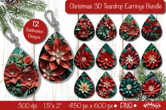 3D Christmas Teardrop Earrings Bundle