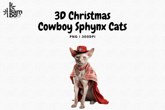 3D Cowboy Christmas Siamese Cat Art