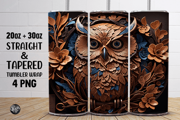 3D Leather Floral Owl Tumbler Wrap PNG
