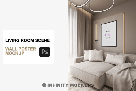 Living Room 3D Scene Frame Mockup