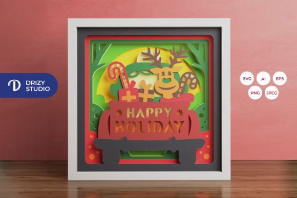 Reindeer on a Christmas Truck 3D Shadow: A Layered Paper Art Guide